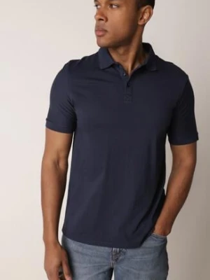 Granatowa Gładka Koszulka Polo o Klasycznym Kroju Sinopea