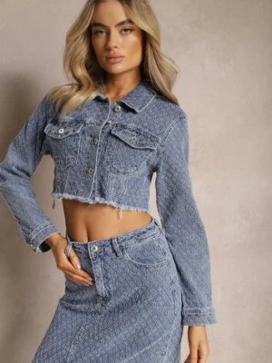 Granatowa Jeansowa Krótka Kurtka z Kieszonkami i Przetarciami Nipiria hello miss