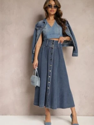 Granatowa Jeansowa Spódnica Maxi z Guzikami z Bawełny Rachellia elsa.m by may