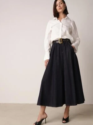 Granatowa Jeansowa Spódnica Midi z Paskiem Suera elsa.m by may