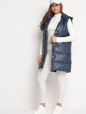 Granatowa Kamizelka z Ekoskóry Pikowana z Kapturem Salerna ann gissy