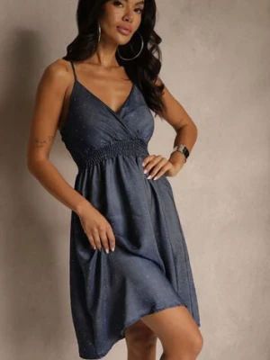 Granatowa Kopertowa Sukienka z Wiskozy o Rozkloszowanym Fasonie Lirilise cflo