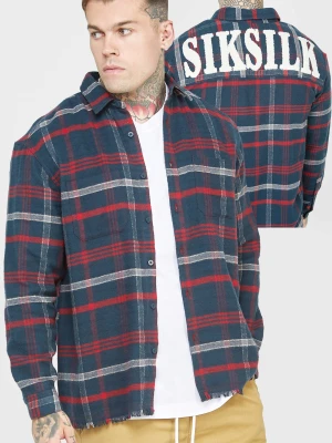 Granatowa koszula męska w kratę z logo SikSilk