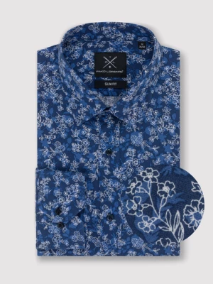 Granatowa koszula męska w kwiatowy deseń Pako Lorente