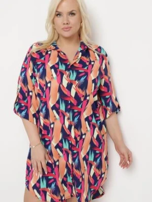 Granatowa Koszula o Dłuższym Kroju z Długim Rękawem Akirala christy