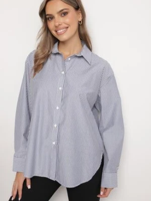 Granatowa Koszula o Klasycznym Fasonie w Paski Lorise miss poem