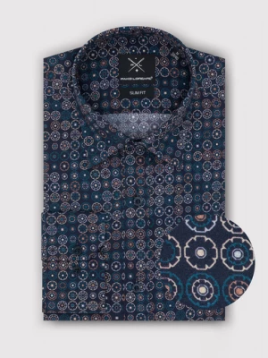 Granatowa koszula w intensywny wzór Pako Lorente