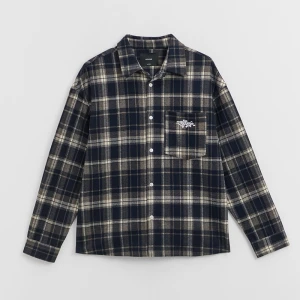 Granatowa koszula w kratę z haftem w stylu graffiti House