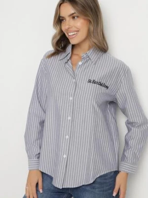 Granatowa Koszula w Paski Zdobiona Haftem Denelle melya by melody