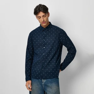 Granatowa koszula z długim rękawem w drobne kropki House