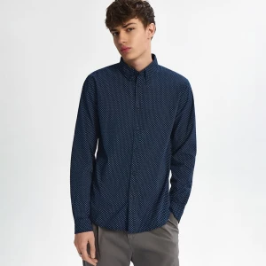 Granatowa koszula z długim rękawem w mikrowzór House