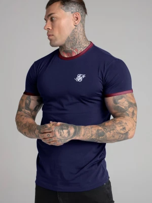 Granatowa koszulka męska z krótkim rękawem typu ringer SikSilk