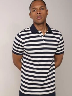 Granatowa Koszulka Polo z Bawełny w Poziome Paski Germus