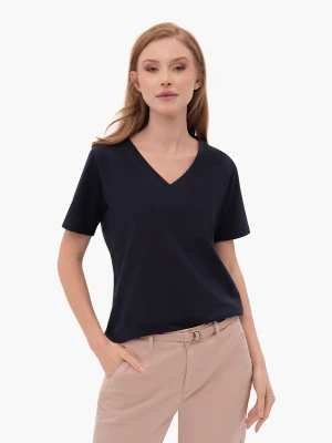 Granatowa koszulka z dekoltem w serek T-LEA Volcano