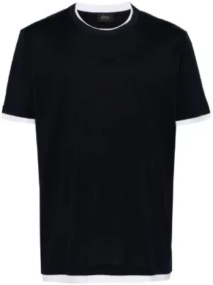 Granatowa koszulka z haftowanym logo Brioni