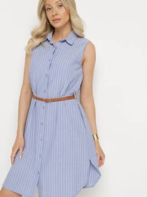 Granatowa Koszulowa Sukienka Bez Rękawów z Bawełny z Paskiem z Klamrą Mepea rosa