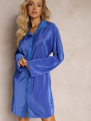 Granatowa Koszulowa Sukienka Mini Udekorowana Plisowaniem Culven lily rose