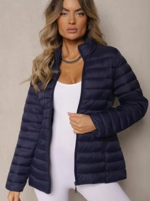 Granatowa Kurtka Ozdobiona Pikowaniem i Kieszeniami na Suwak Mivuria j.style