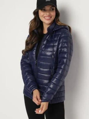 Granatowa Kurtka Pikowana z Odpinanym Katurem Rilevama