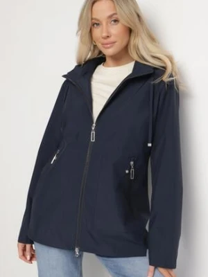 Granatowa Kurtka Typu Wiatrówka z Odpinanym Kapturem Ndivoria rosse line