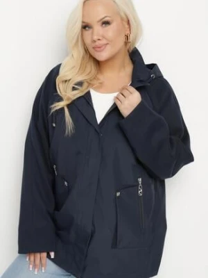 Granatowa Kurtka Wiatrówka z Odpinanym Kapturem i Ściągaczami Arseli rosse line