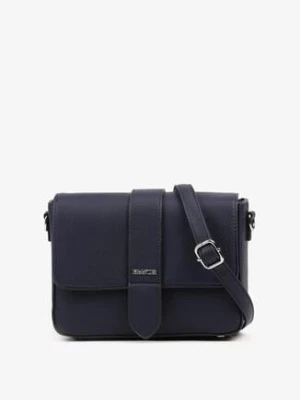 Granatowa Mała Torebka Listonoszka z Klapą i Metaliczną Aplikacją Nireine francis