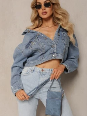 Granatowa Mała Torebka na Ramię z Trzema Komorami na Zamek Błyskawiczny Nulive