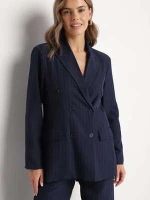 Granatowa Marynarka Dwurzędowa z Wiskozą i Usztywnianymi Ramionami Elliovae new collection