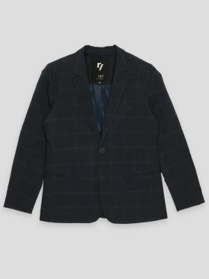 Granatowa marynarka garniturowa w kratę Reporter
