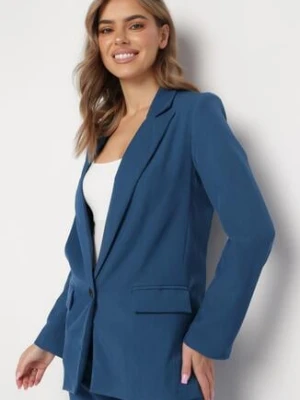 Granatowa Marynarka Zapinana na Guzik z Kieszeniami Polxeni retro & icone