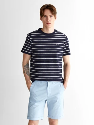 Granatowa męska koszulka w paski, regular fit, z okrągłym dekoltem GANT