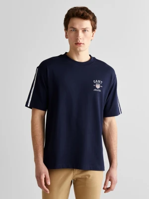 Męski granatowy t-shirt z okrągłym dekoltem o luźnym kroju GANT