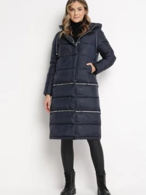 Granatowa Pikowana Kurtka Płaszcz z Regulowaną Długością Maakana bh forever