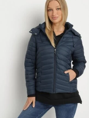 Granatowa Pikowana Kurtka Przejściowa z Kapturem Suritta j.style