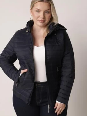 Granatowa Pikowana Kurtka Przejściowa z Odpinanym Kapturem Tidesse