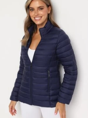 Granatowa Pikowana Kurtka z Kieszeniami Zapinanymi na Zamek Błyskawiczny Mivindra j.style