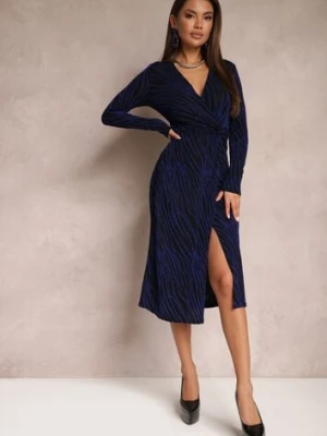 Granatowa Połyskująca Sukienka Kopertowa Midi Zaola by swan
