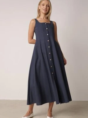 Granatowa Rozkloszowana Sukienka z Bawełną Wiskozą i Guzikami Appeia elsa.m by may