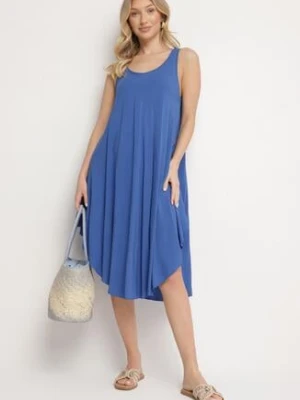 Granatowa Rozkloszowana Sukienka z Bawełny Tesaxelle defox