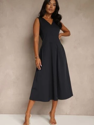 Granatowa Rozkloszowana Sukienka z Dekoltem w Kształcie Litery V Agilia bisou's project