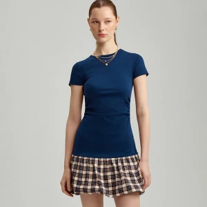 Granatowa sukienka bombka mini z krótkim rękawem House