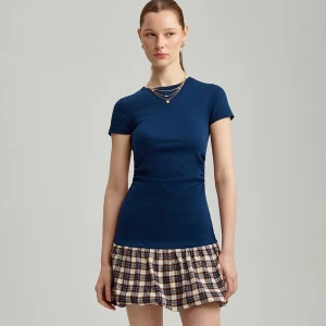 Granatowa sukienka bombka mini z krótkim rękawem House
