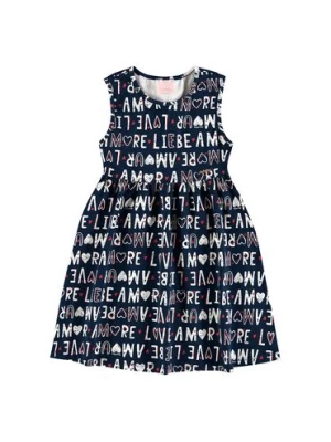 Granatowa sukienka dziewczęca w napisy Quimby