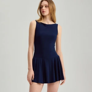 Granatowa sukienka-kombinezon mini z zakładkami House