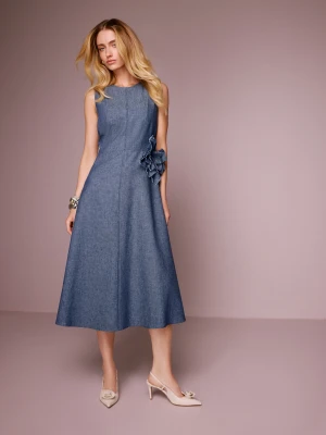 Granatowa sukienka midi z lnu i bawełny TARANKO