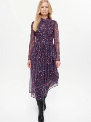 Granatowa sukienka midi z nadrukiem w łączkę Greenpoint