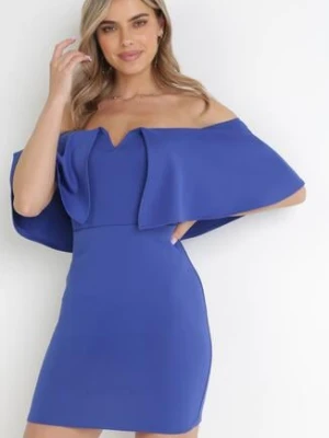 Granatowa Sukienka Mini Hiszpanka z Szeroką Falbaną Videla messaya