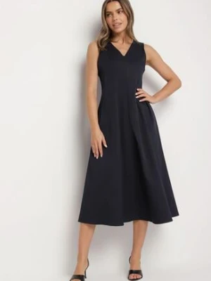 Granatowa Sukienka o Rozkloszowanym Kroju z Dekoltem w Serek Alifia bisou's project