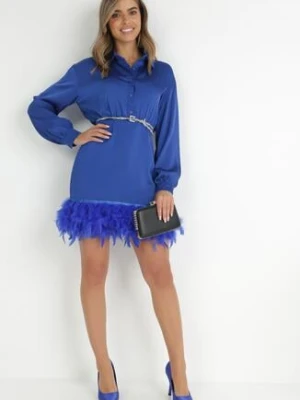 Granatowa Sukienka Satynowa z Piórkami na Dole Zaitena elsa.m by may