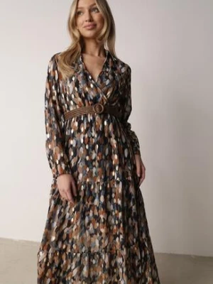 Granatowa Sukienka Windom z Błyszczącym Nadrukiem